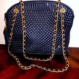 Bally navy quilted lamb leather chain strap bag